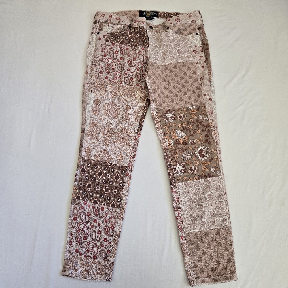 3/$15 Lucky Brand Charlie Skinny Jeans Low Rise Patchwork Print Paisley 30